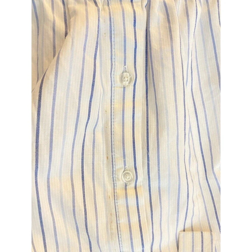 Charles Henry XS Off Shoulder Midi Dress White Blue‎ Stripe Belted Cotton Lined